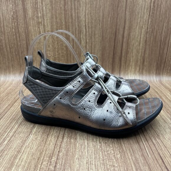 ECCO Sandal JAB TOGGLE Leather Strappy Slingback Women's Size 39 US 8 Gold - Picture 1 of 8